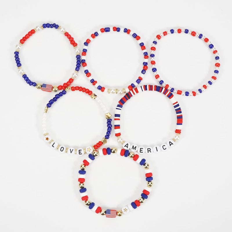 Briutn 4th of July Beaded Bracelets with American Flag Stars Charms USA Jewelry - Image 5